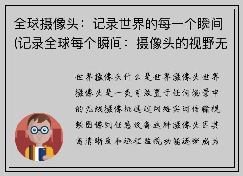 全球摄像头：记录世界的每一个瞬间(记录全球每个瞬间：摄像头的视野无所不及)